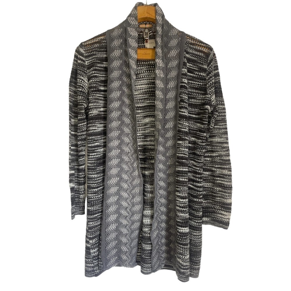 Chico's Wool Blend Gray /Black Heavy Knit Open front Cardigan SZ: 1 US SZ: M/8